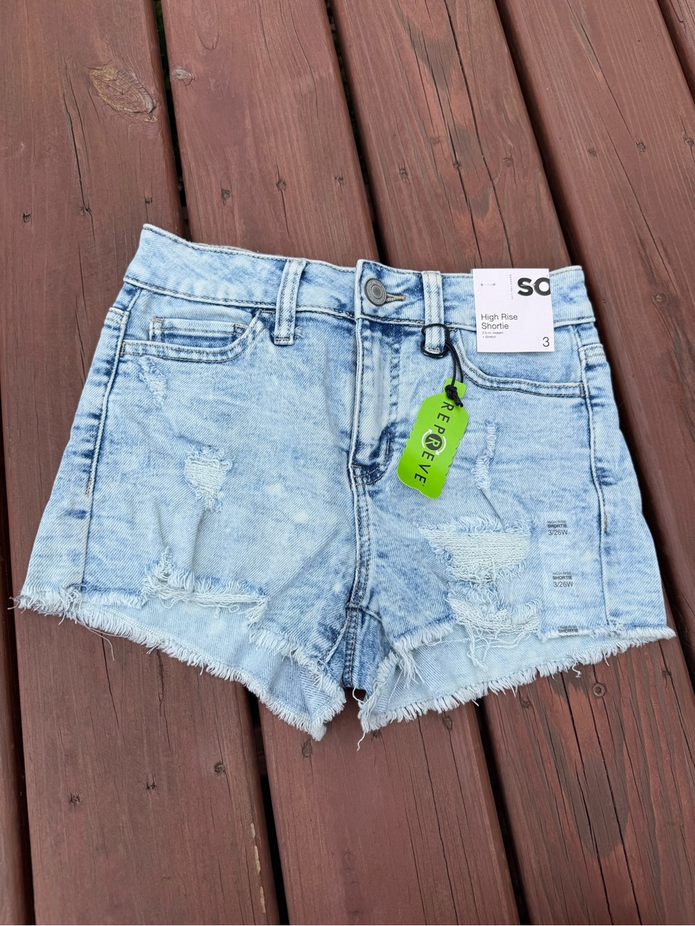 SO Light Blue High-Rise Distressed Denim Shorts